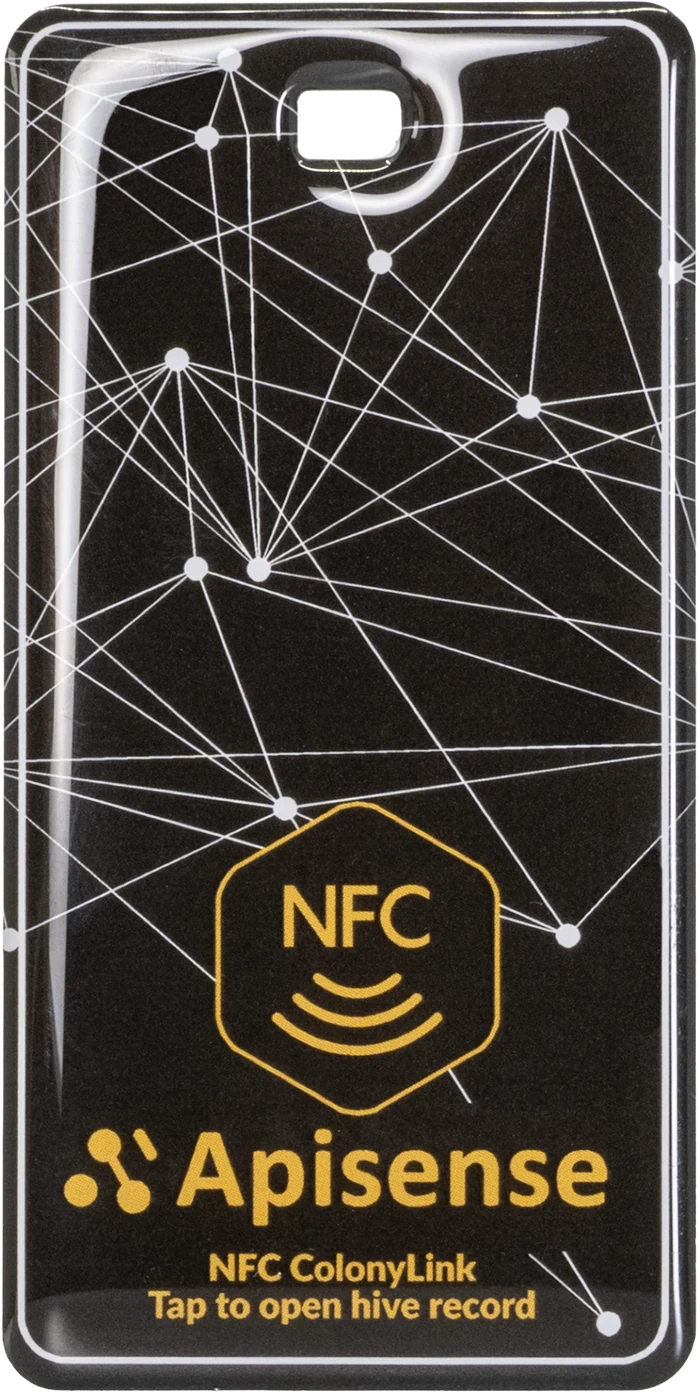 Apisense ColonyLink — czarny identyfikator NFC z brandingiem Apisense.