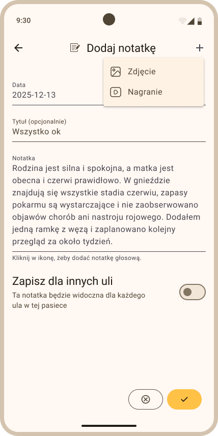 Dodawanie notatki z załącznikami