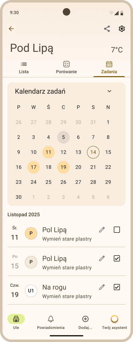 Dodane zadanie w pasiece