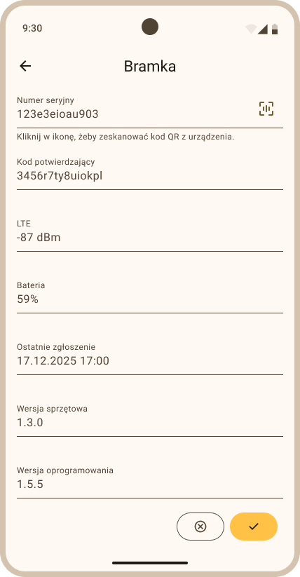 Widok Ustawienia pasieki - sekcja Bramka