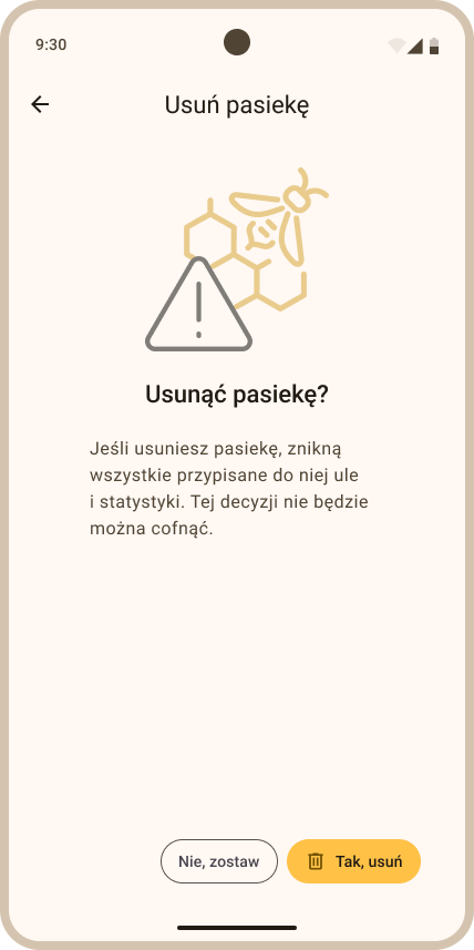 Ustawienia pasieki - widok Usuń pasiekę
