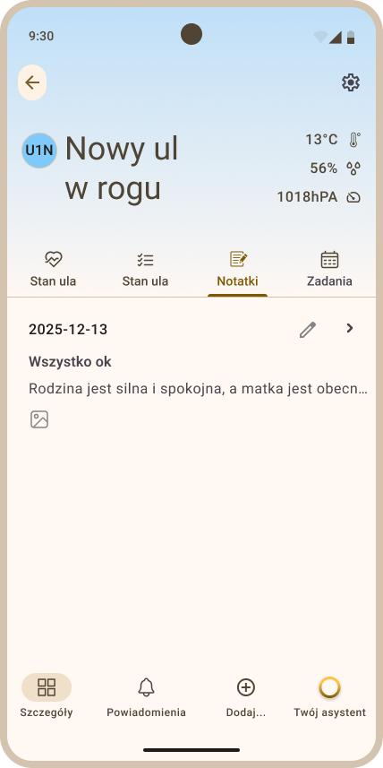 Notatka na liście notatek w ulu