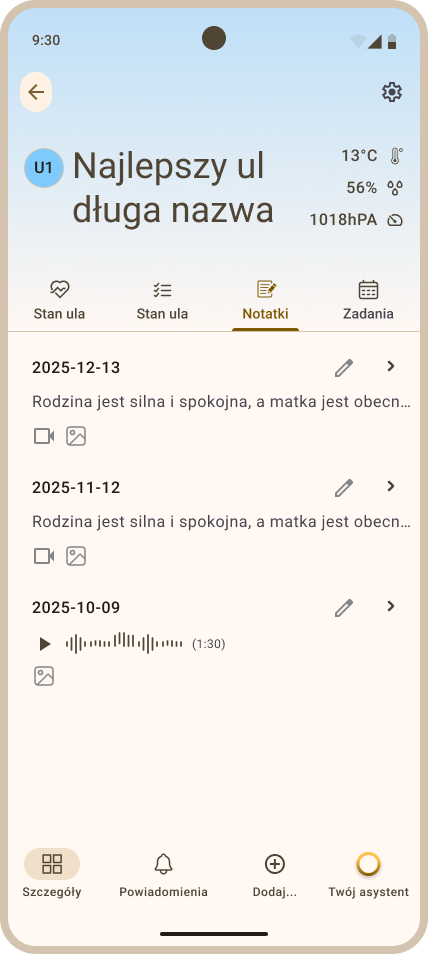 Zakładka Szczegóły - przykładowy widok zakładki Notatki