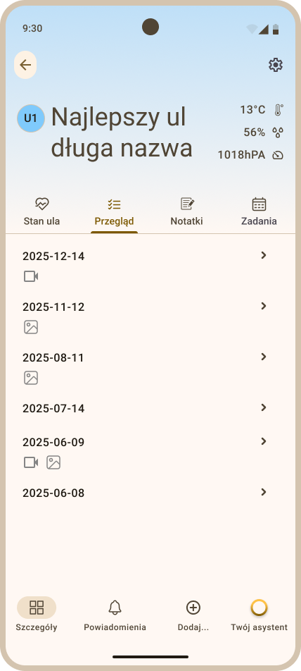 Zakładka Przegląd - lista przeglądów