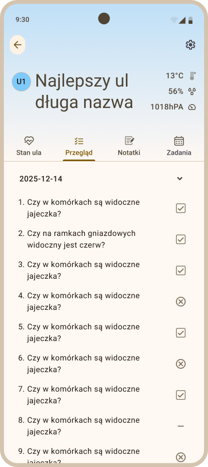 Zakładka Przegląd - rozwinięta lista przeglądów