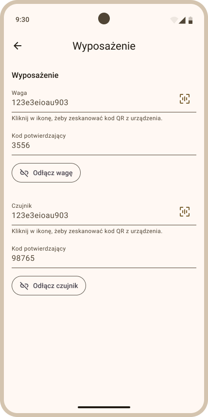 Widok Ustawienia ula - sekcja Wyposażenie