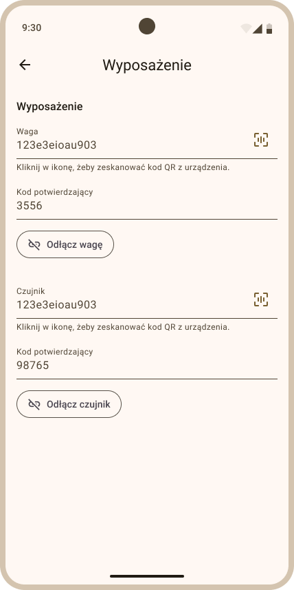Widok Ustawienia ula - sekcja Wyposażenie