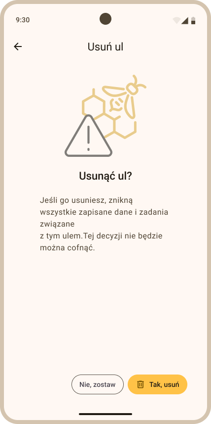 Ustawienia ula - widok Usuń ul