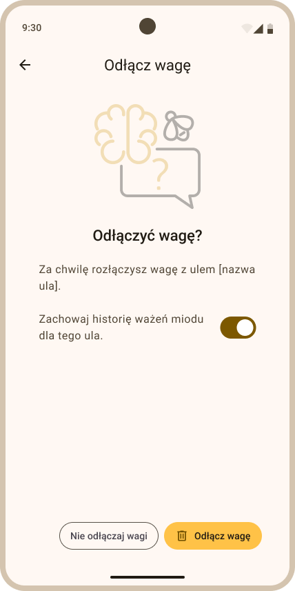 Widok Ustawienia ula - odłączenie Scale