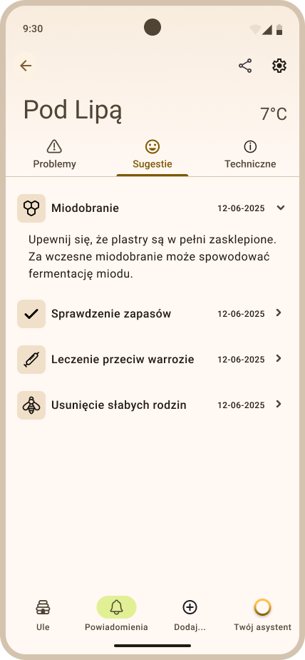Zakładka Powiadomienia - przykładowe rekomendacje w zakładce Sugestie