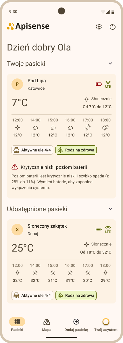 Zakładka Pasieki - sekcja Udostępnione pasieki