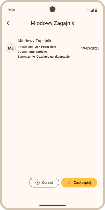 Zakładka Udostępnione dla mnie - przyjęcie lub odrzucenie zaproszenia