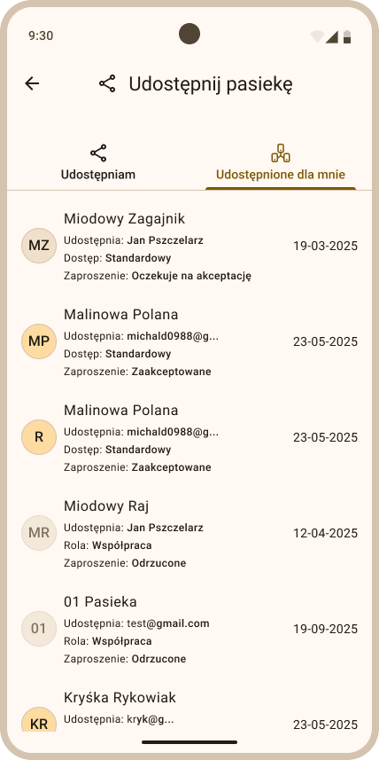 Zakładka Udostępnione dla mnie