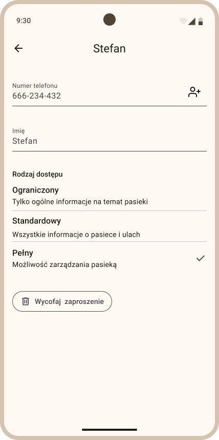 Podgląd widoku osoby, dla której udostępniono pasiekę
